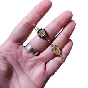 HSN Rarities JAS 925 Turkey Gold Toned Multicolored Gem Evil Eye Hamsa Bracelet